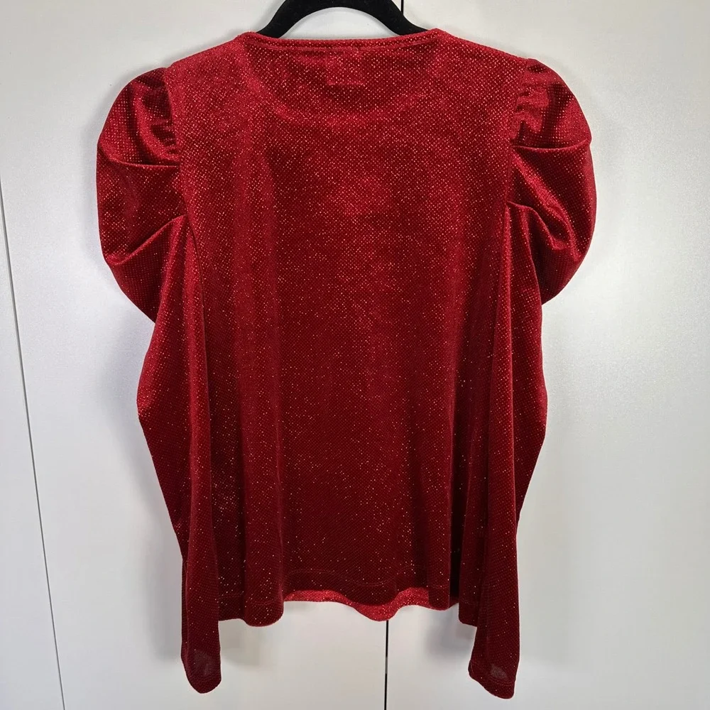 Anne Klein Womens XS Red Puff Sleeve Blouse Sparkle Holiday Party y2k‎